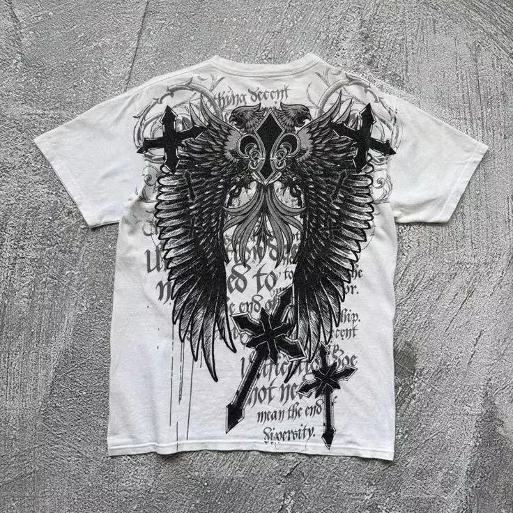 Streetwear Brand Graphics - Y2K Gothic Wing Cross Klassiek Amerikaans